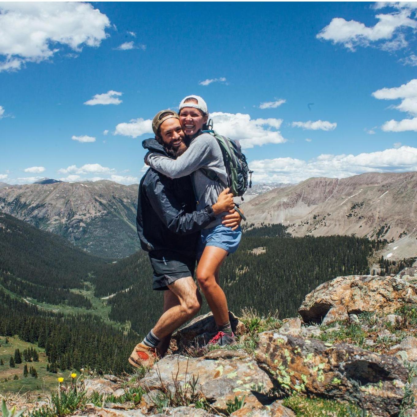 Hiking on a very windy mountaintop on a rendezvous when Ryan lived in Lyons and Taylor in Basalt.
