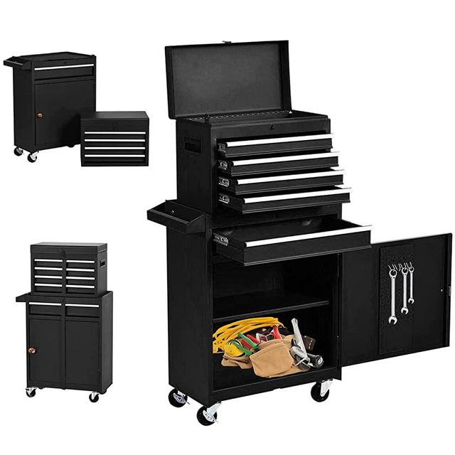 5-Drawer Rolling Tool Chest , Tool Cabinet Garage 2 in 1 High Capacity Detachable ,Tool Box Portable with Wheels and Lock ,Top Chest for Warehouse Garage Repair Shop (Black)