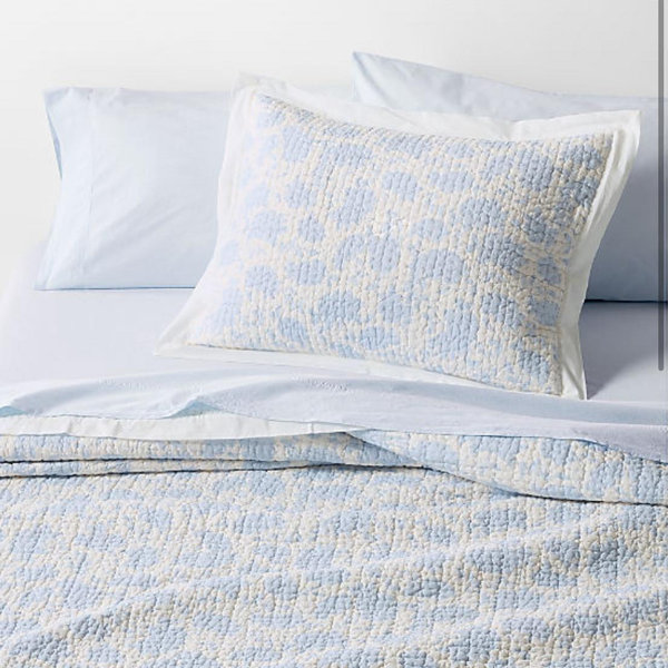Celeste Cotton Light Blue Floral King Quilt