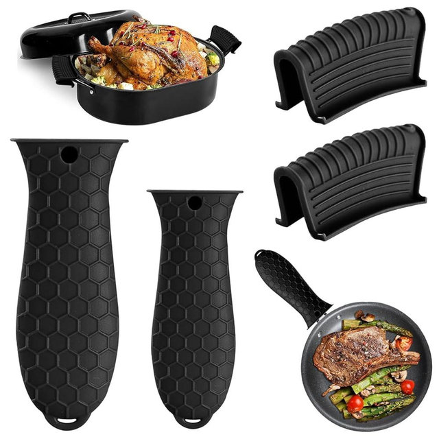 4 Pack Silicone Hot Handle Holder Cover Cast Iron Handle Cover Silicone Pot Holders Heat Resistant Assist Pan Handle Sleeve Non-Slip Pot Handle Covers for Cast Iron Skillet Metal Pan