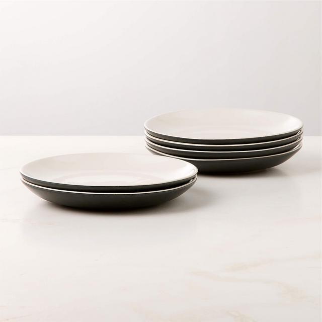 Barchan Black and Warm White Stoneware Salad Plates Set of 6 by Kravitz Design