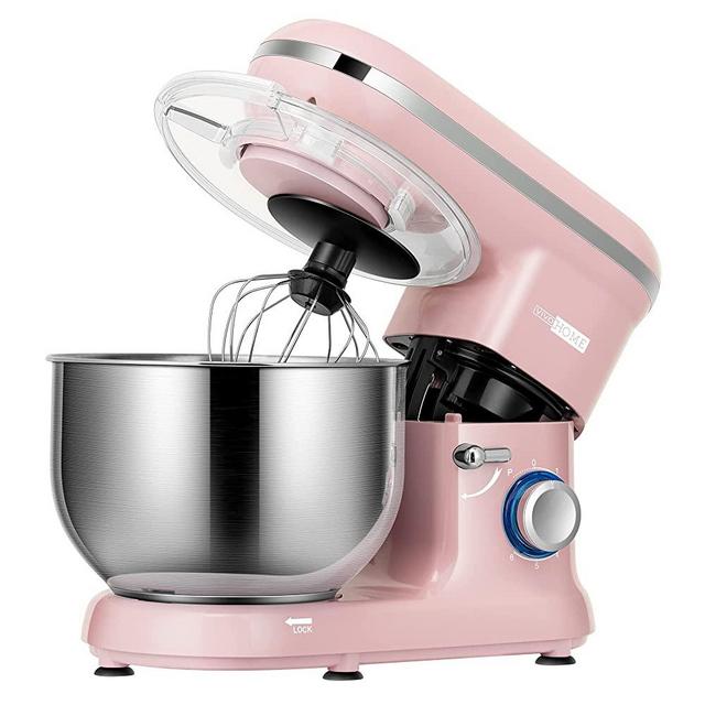 VIVOHOME Stand Mixer, 650W 6 Speed 6 Quart Tilt-Head Kitchen Electric Food Mixer with Beater, Dough Hook and Wire Whip, Pink