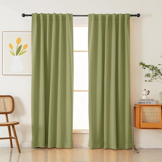 Pickluc Blackout Curtains 84 Inches Long 2 Panels, Black Out Drapes for Bedroom or Living Room, Back Tab and Rod Pocket Top, Set of Two, 52" Wide and 84" Length, Sage Greem.