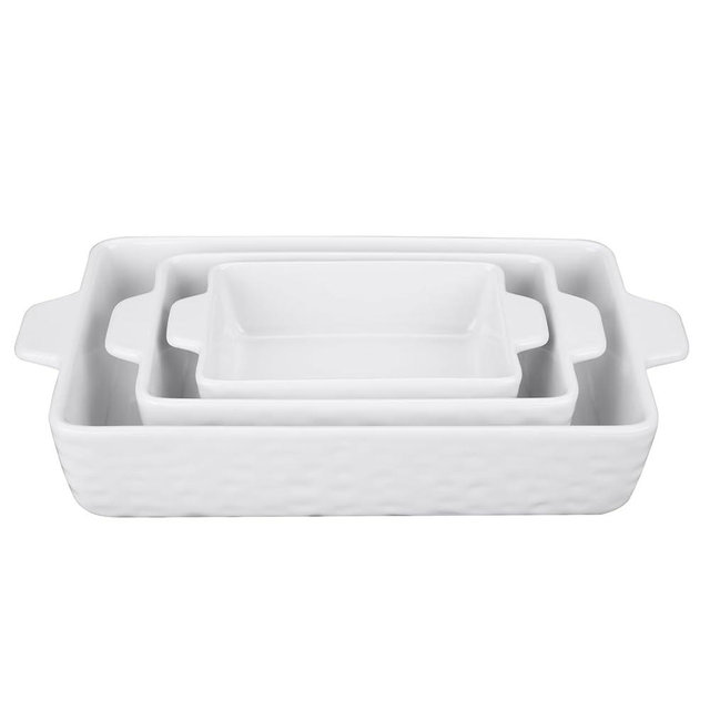 GarveeHome Baking Dishes Set of 3, Ceramic Bakeware Set with Handles, Porcelain Baking Pan Casserole Dishes for Oven and Microwave, Deep Lasagna Pan for Baking, Cooking, Wedding Gift - White
