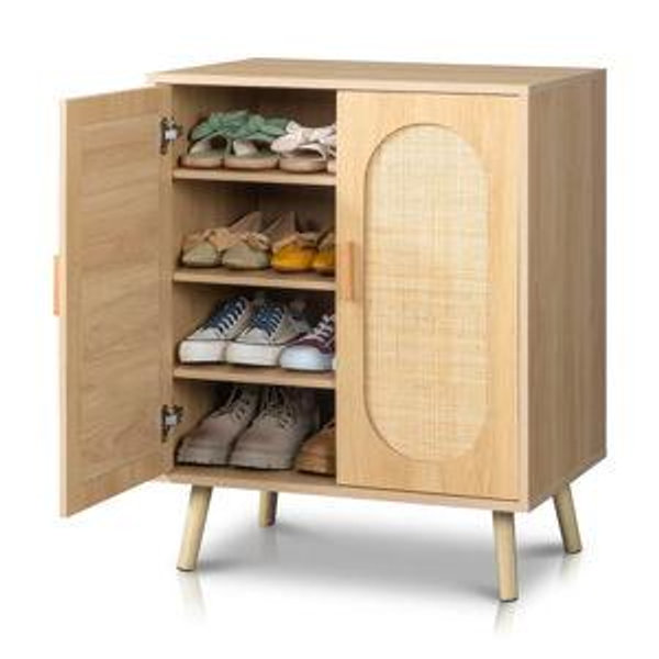18 Pair Shoe Storage Cabinet - Natural Wood