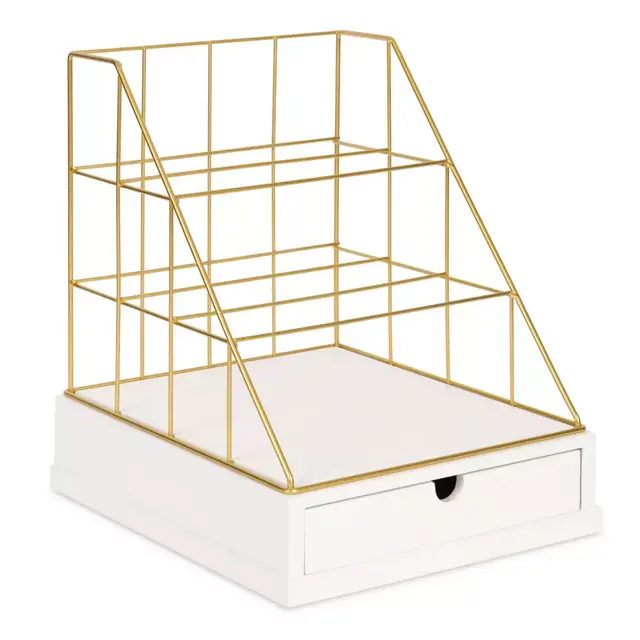 Kate and Laurel® Benbrook Letter Tray Organizer in White and Gold