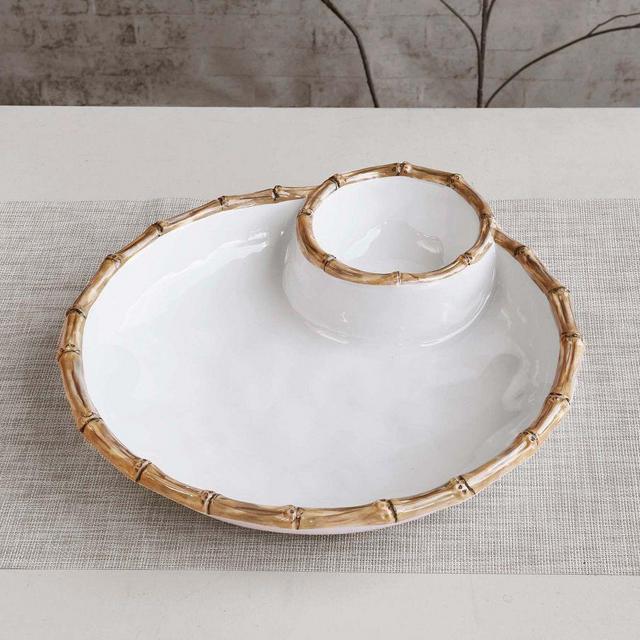 Bamboo Outdoor Melamine Chip and Dip Bowl, 15"x17"