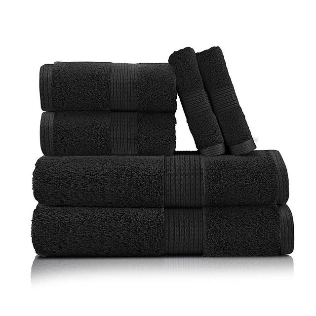 Black Bath Towels For Bathroom Set -100% Cotton 6 Pc Bath Towel Set, Super Absorbent Face Towels, Premium Towel Sets for Bathroom, Soft Bath Towels, 2 Bath Towel, 2 Hand Towels, 2 Wash Cloths