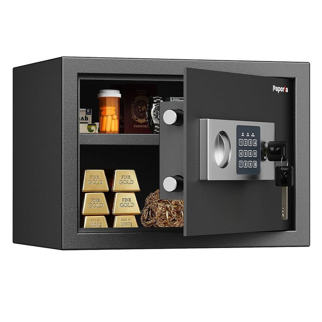 Paporia 0.66 Feet Cubic Safe Box, Digital Security Lock Box with Shelf & Keypad & Combination, Alloy Steel Digital Home Safe for Home, Office, Hotel or Business, 13.8"W x 9.8"D x 9.8"H