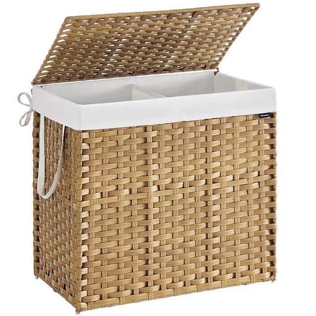 SONGMICS Laundry Hamper with Lid, 42.3 Gallon (160 L) Synthetic Rattan Clothes Laundry Basket with Lid and Handles, Foldable, Removable Liner, Goose Yellow ULCB216Y01