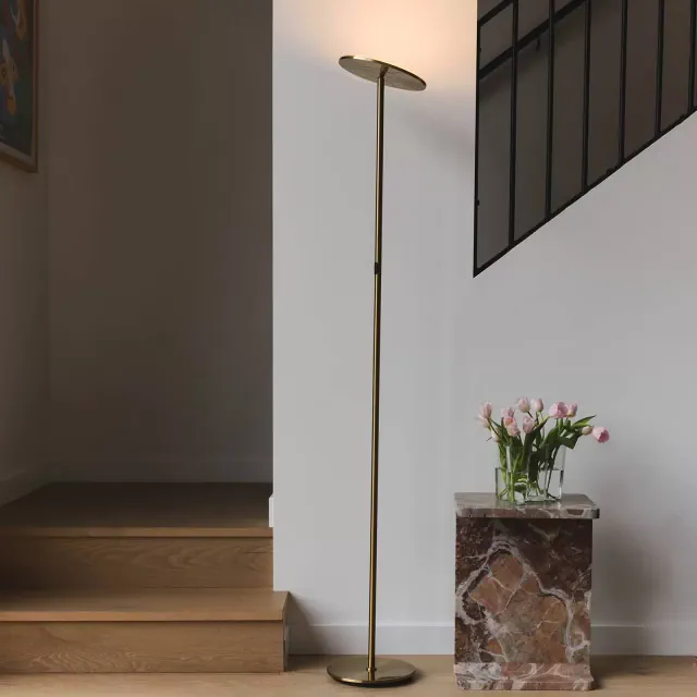 Brightech Sky Modern Dimmable Integrated LED Torchiere Floor Lamp Antiqued Brass