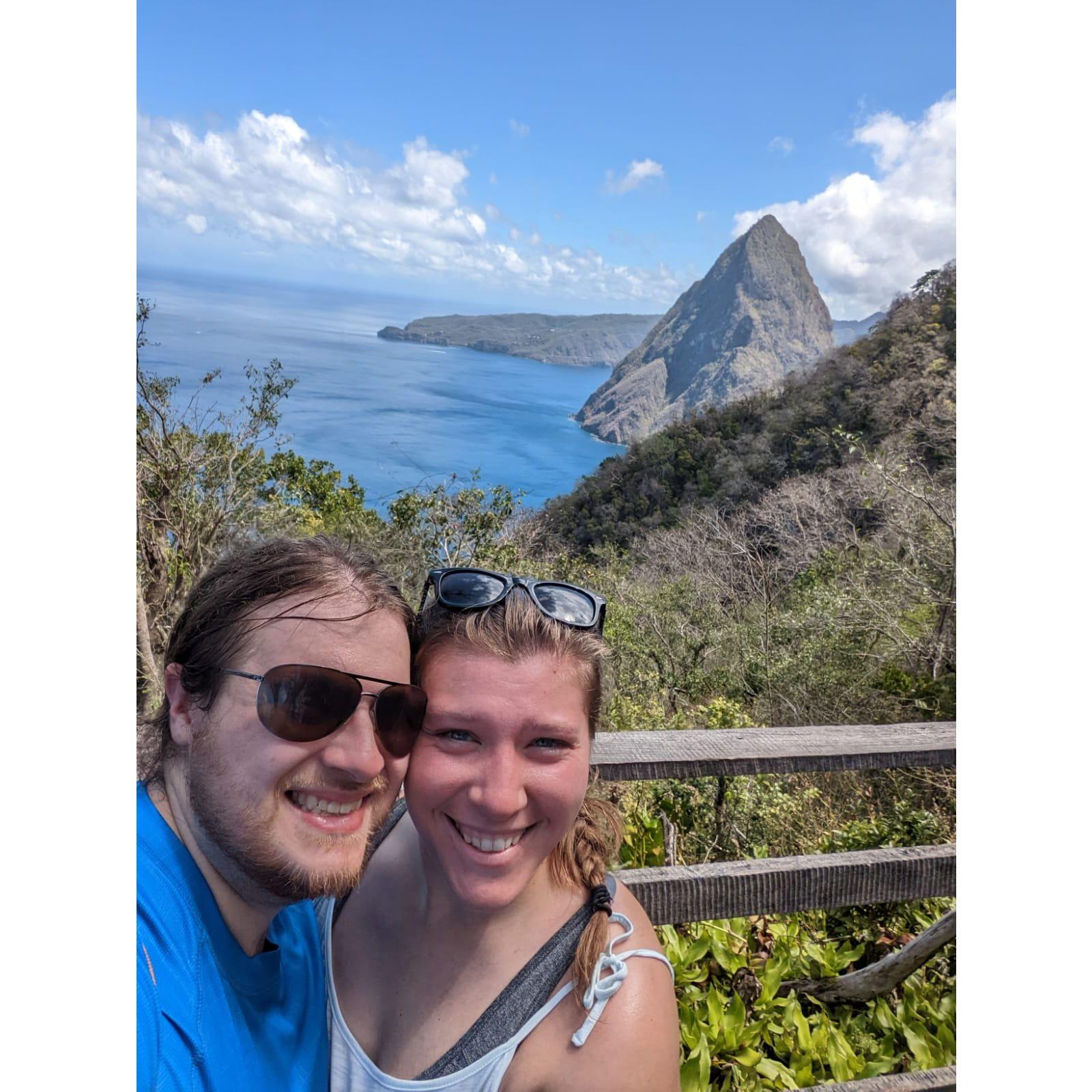 May 2022: An Island adventure to St. Lucia! Here we are hiking to the top of Gros Piton. A once in a lifetime adventure as we won’t be doing that again! We love a good hike but this one was exhausting!