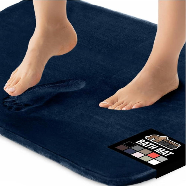 GORILLA GRIP® Memory Foam Bath Rugs, Soft Absorbent Velvet Bathroom Mats, Durable Dots on Underside, Machine Washable Bathmat, Carpet Rug Room Decor for Shower Floor, 36x24 Mat, Navy Blue