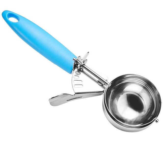 JUNADAEL J Portion Scoop, 3.25 OZ Disher Scoop, #12 Scooper, 6.5 Tbsp Large Cookie Scoop, Blue Handle, for Portion Control, Cookie Dough, Cupcake Batter, Ice Cream