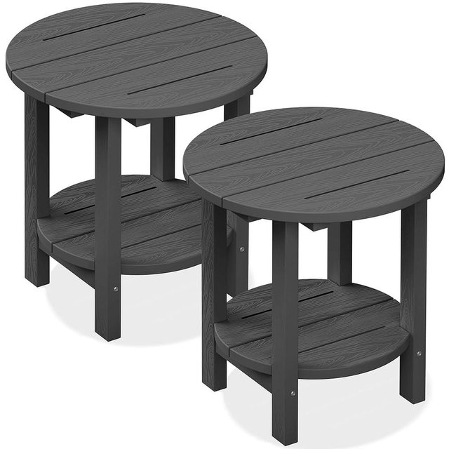 SERWALL Round Outdoor Side Table Set of 2, HDPE Small Adirondack Double End Table, Gray