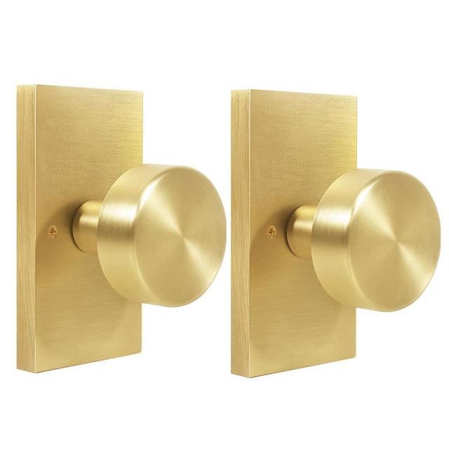HIEMEY 2 Pack Gold Dummy Door Knob Interior,Satin Brass Bifold and Closet Door Knobs Inactive Dummy Door Handles