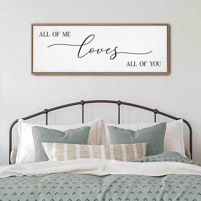 GraceView All of Me Loves All of You Wall Decor - 42”X15” All of Me Loves All of You signs Framed Above Bed Wall Decor for Bedroom for Aesthetic And Minimalist Wall Art Canvas (Wood)