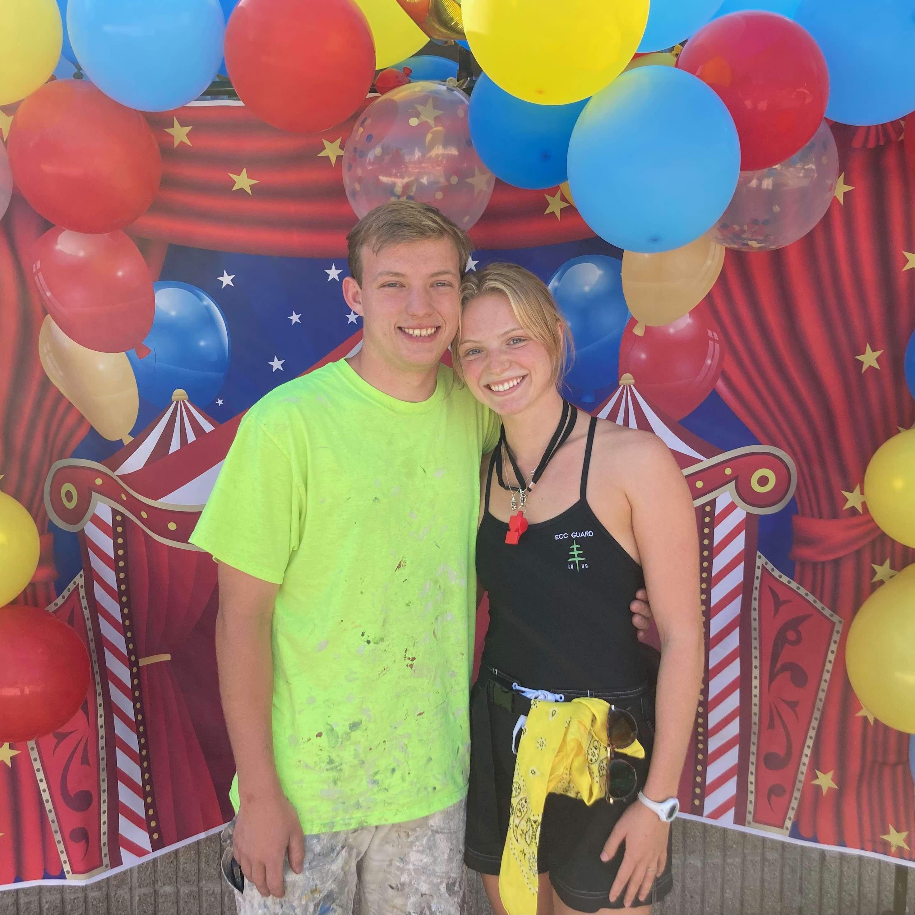 Isaac surprised Hannah at work while she was setting up for Carnival Night at the Eugene Country Club pool. This is their attire most of the summer, painting and lifeguarding uniforms!