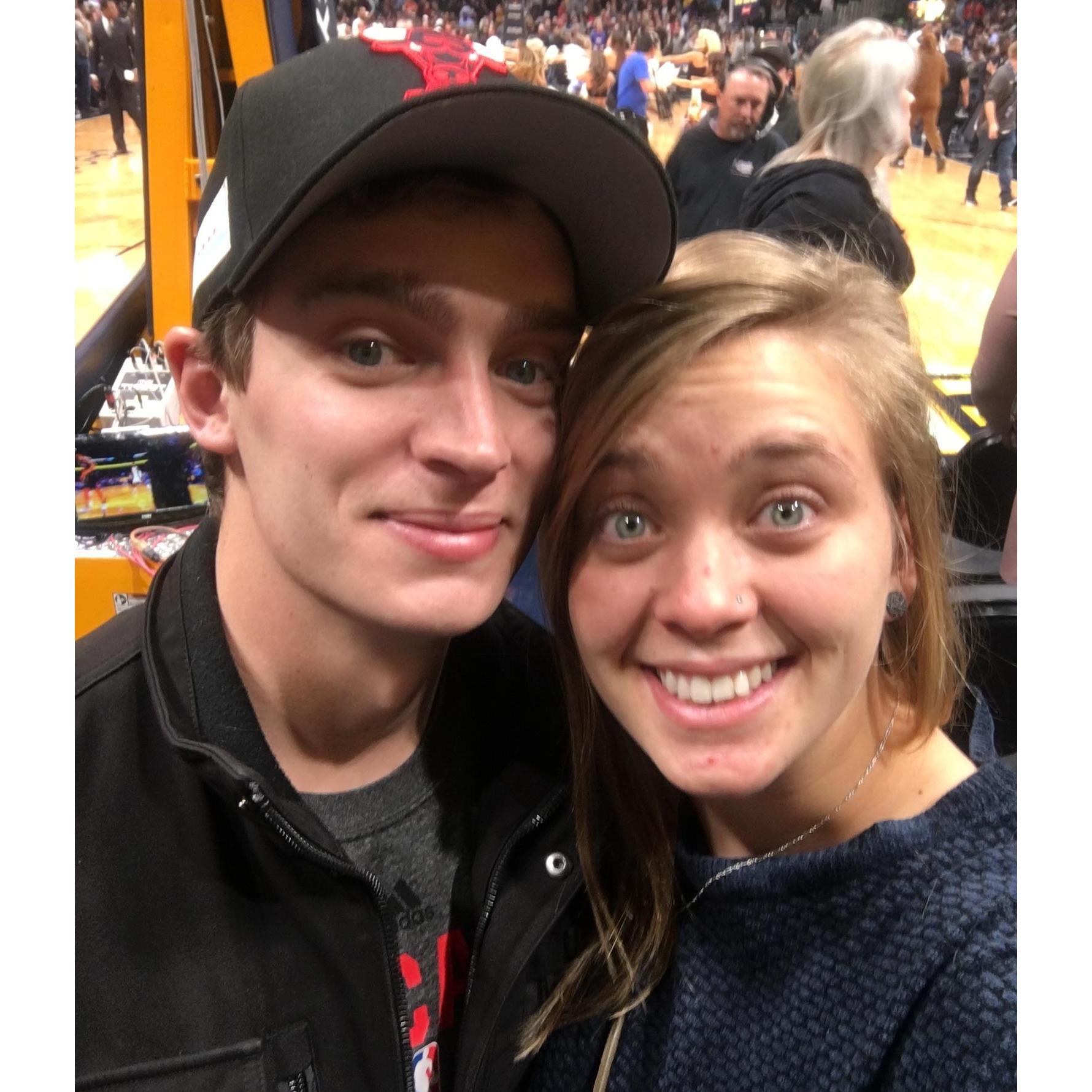 M and B at the Bulls v Nuggets game - floor seats!