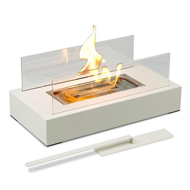 Tabletop Fire Pit - Minimalist Stainless Steel Small Fireplace for Dinner Parties, Smores Maker - Indoor/Outdoor Portable Mini Table Top Firepit - White 13.8 x 7 x 5.7 Inch