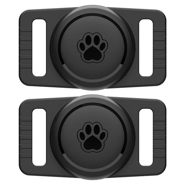Airtag Dog Collar Holder 2 Pack,Waterproof cat Collar Holder for Apple AirTag, Silicone Air Tags Case for Cat Dog Collars(Black)