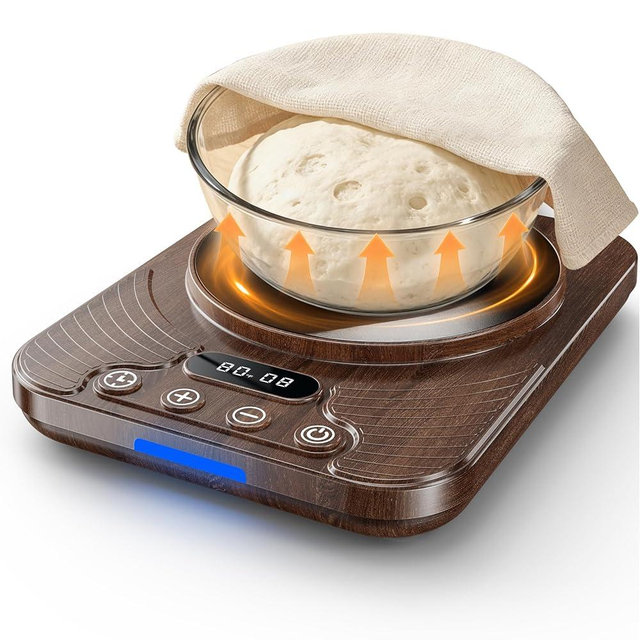 Sourdough Starter Warmer Mat with 1°F Precision (65–110°F), 24H Timer & Memory, Heating Pad for Bread Proofing & Fermentation, Fits 24–40oz Jars for Home Bakin（Wood Grain）