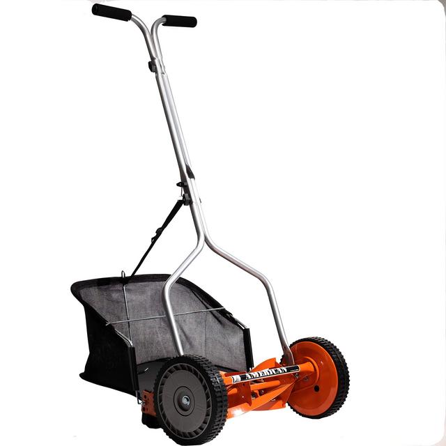 American Lawn Mower Company 1204-14 14-Inch 4-Blade Push Reel Lawn Mower, Red with Grass Catcher