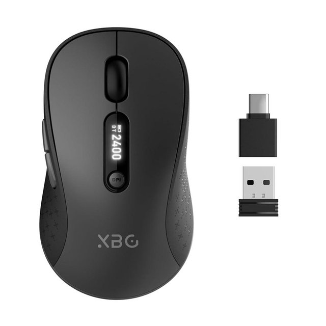 XBG B15pro Wireless Bluetooth Mouse, Bluetooth 5.0/4.0 & 2.4G Tri-Mode, Type-C Rechargeable with LED Screen Display, Ergonomic Silent Click for Laptop/PC/Tablet, Multi-Device & Office Use