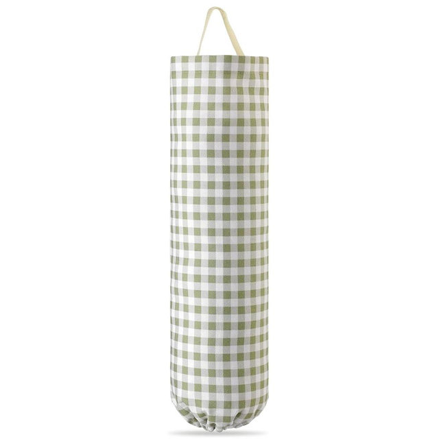 Poola Voidra Gingham Plastic Bag Holder, Wall Mount Grocery Bag Storage Organizer, Hanging Buffalo Check Plaid Trash Bags Dispenser for Farmhouse Home Kitchen Pantry Laundry Room Decor (Sage Green)