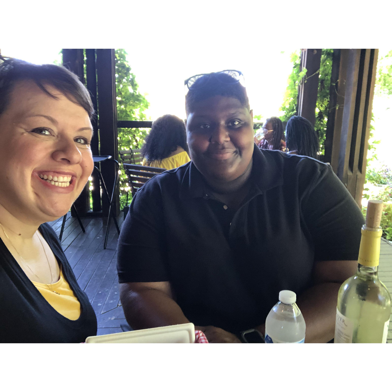Day date in Bloomington at Oliver Winery. Camille arranged for a charcuterie board/picnic basket with a beautiful seat on the patio overlooking the pond.