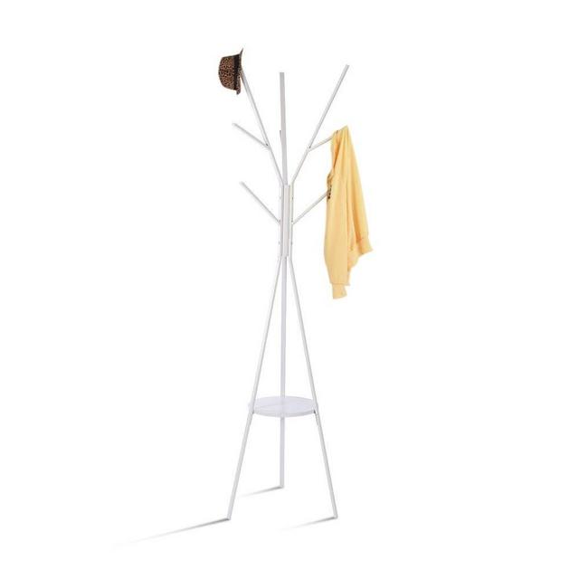 HOME BI Coat Rack Stand, Coat Hanger with 9 Hooks for Holding Jacket, Hat, Purse White