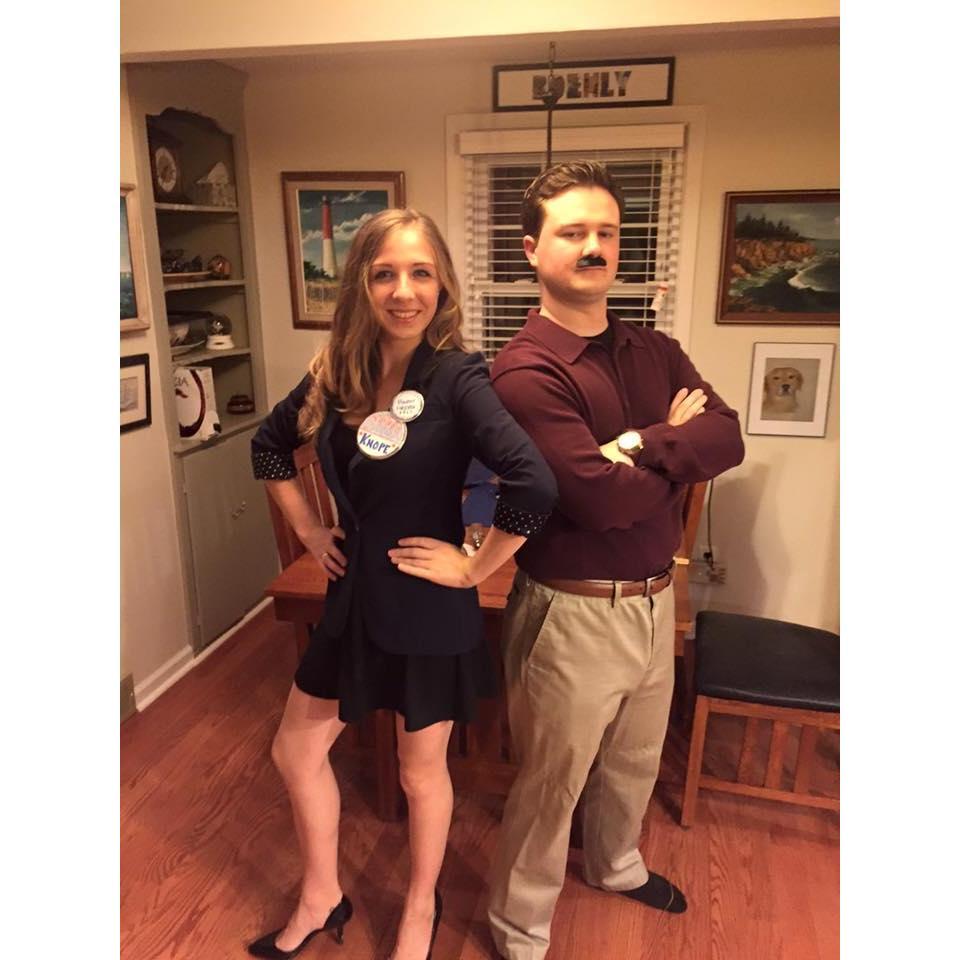 They have had many Halloween costumes, but one of their favorites was going as Leslie and Ron from Parks and Rec!