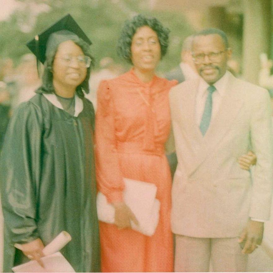 Tribute to my mother: Celebrating Deneese's Master's degree in Curriculum and Instruction with mother, Theresa, and Stephen from Texas A&M University. (1988)