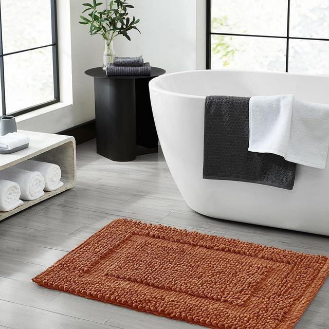 Jean Pierre New York 100% Chenille Cotton Skid Resistant Plush Bath Mat - 17"x24" Bathroom Rug - Burnt Orange