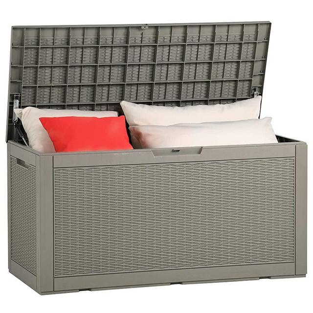 YITAHOME 100 Gallon Large Resin Deck Box Outdoor Storage Boxes for Patio Furniture, Outdoor Cushions, Garden Tools and Pool Toys (Light Brown)