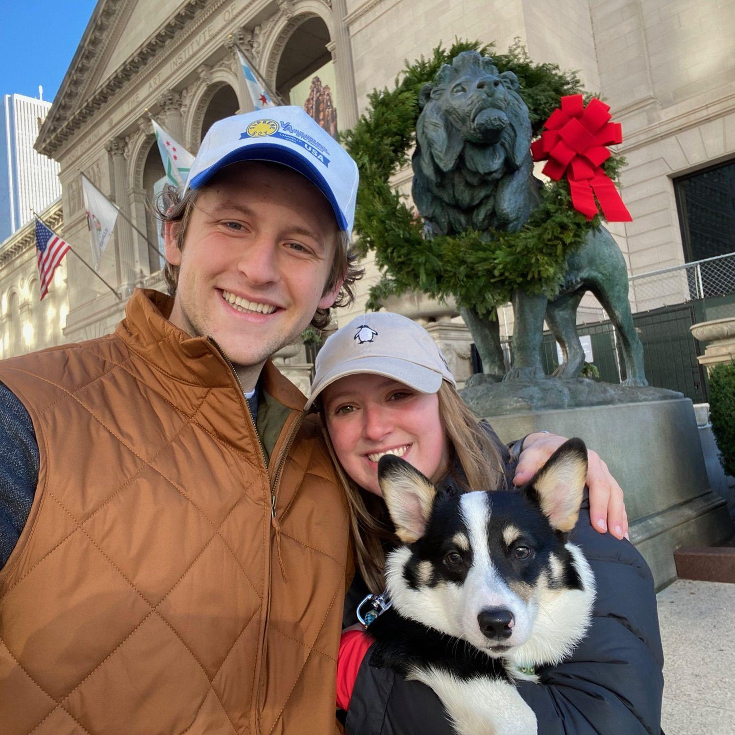 11/25/2022 - Our first family photo in front of The Art Institute of Chicago after picking up our corgi puppy, Larry.