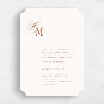 Beige Ticket Wedding Invitation - Jalen Classic