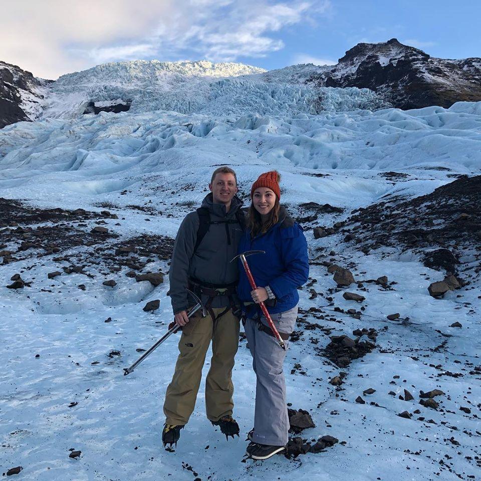 Suited up with crampons and ice picks for our glacier hike in southern Iceland.