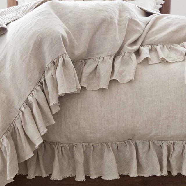 Flax Linen Fringe Duvet Cover King & 2 Shams