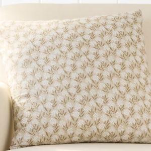 Artful Hemstitched Linen & Organic-Cotton Pillow Cover (Sandstone Blooms)