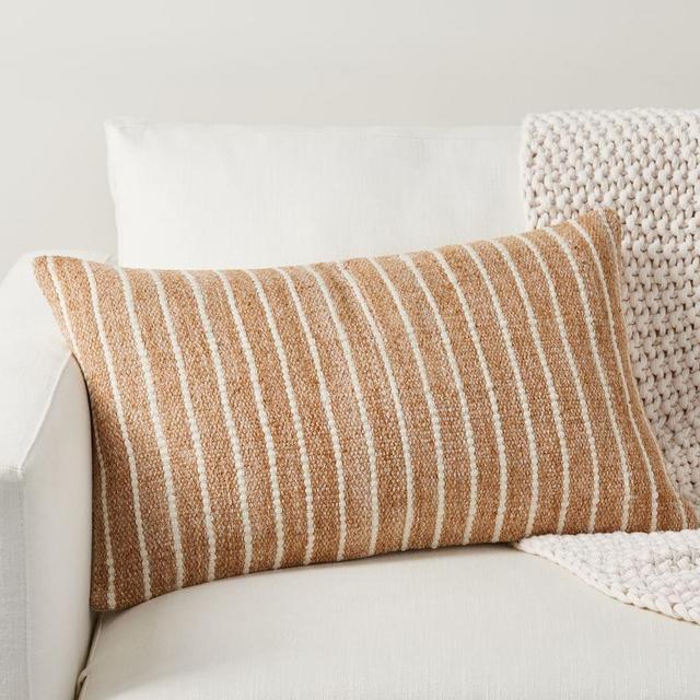 Clove Striped Lumbar Pillow Cover, 16" x 26", Clay