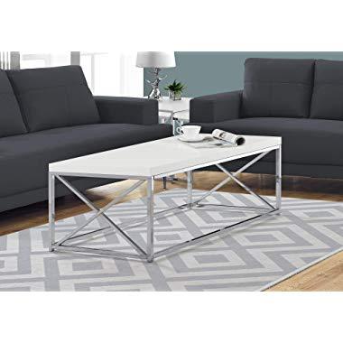 Monarch Specialties Modern Coffee Living Room Center Table with Metal Frame, 44 Inch L, White/Chrome