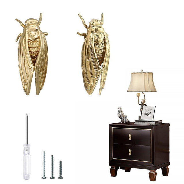 Creative Animal Shape Brass Knobs for Kitchen Cabinets Cupboard Door and Decorative Furniture Hardware Pack of 2 (Cicada)