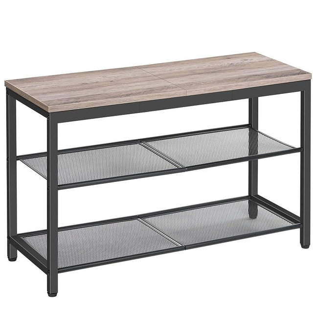 HOOBRO Shoe Bench, 3-Tier Shoe Rack, Industrial Shoe Organizer Storage Bench, 29.5 inches Entry Bench with Mesh Shelves, for Entryway, Living Room, Hallway, Easy Assembly, Greige BG75HX01