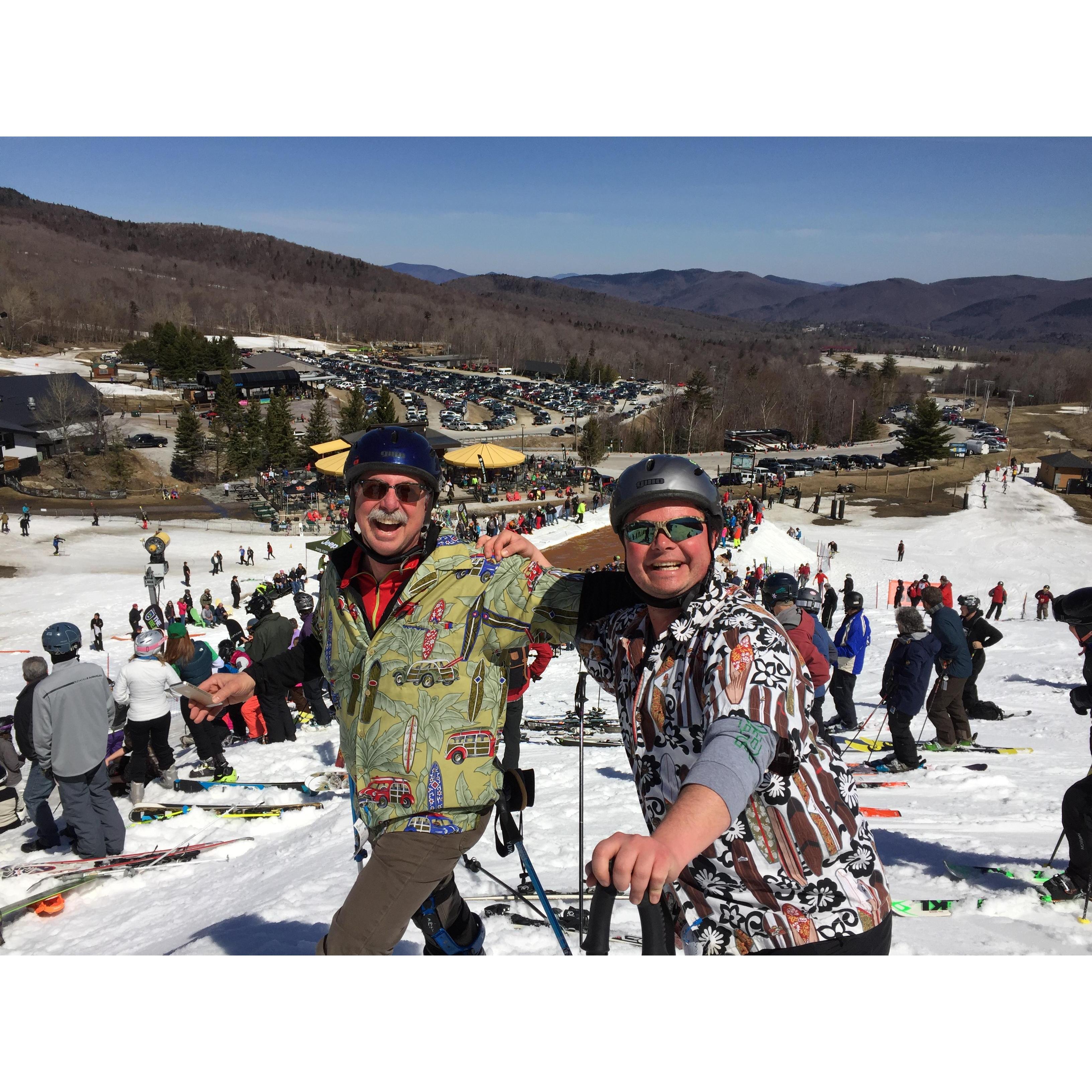 Because the only way to ski is with hawaiian shirts on!