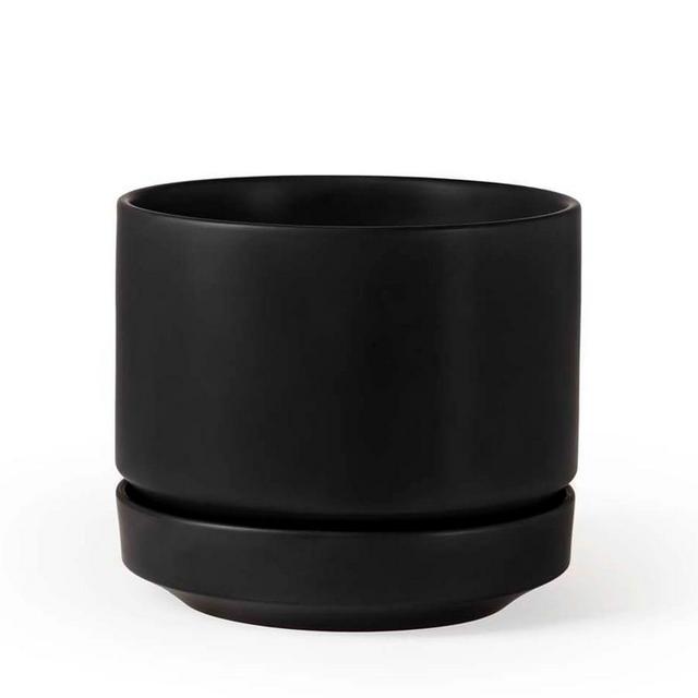 Modern Black Ceramic Planter, 6"