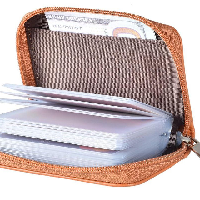 Easyoulife Genuine Leather Credit Card Holder Zipper Wallet With 26 Card Slots