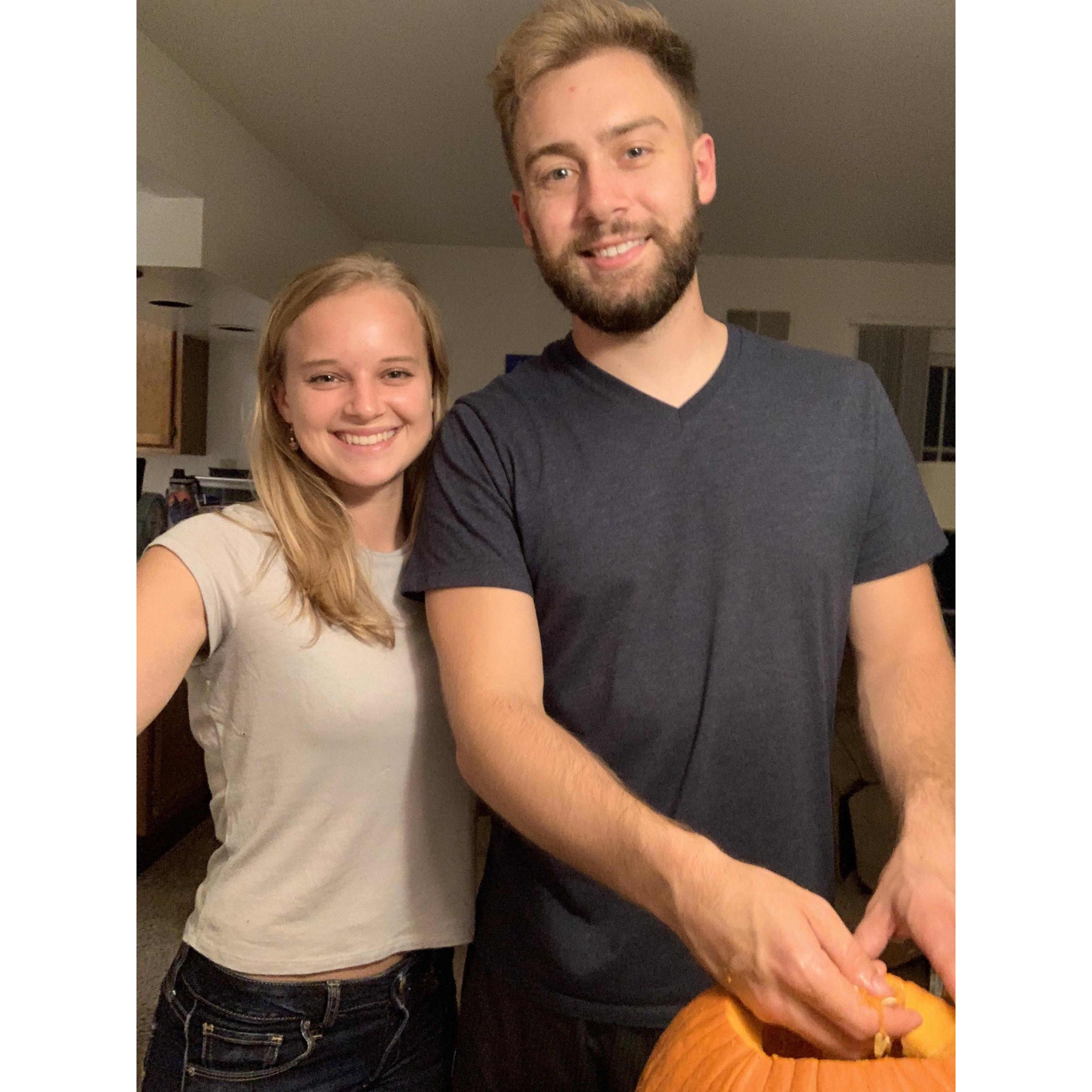 Pumpkin carving! Despite our limited tools for this (yeah not much in my apartment for professional pumpkin carving), I think we did a pretty good job!