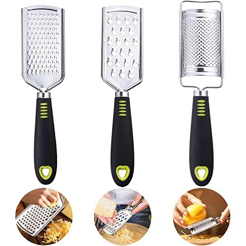 3 Pieces Stainless Steel Cheese Grater Handheld Lemon Zester Multi-purpose Kitchen Food Grater for Cheese, Chocolate, Butter, Fruit and Vegetable