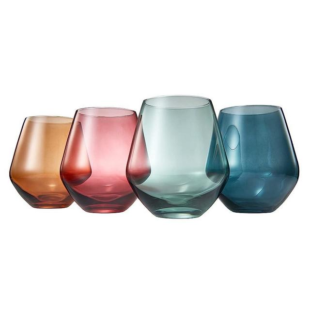 Colored Stemless Crystal Wine Glass Set of 4, Gift For Her, Him, Wife, Friend - Large 16 oz Glasses, Unique Italian Style Tall Drinkware - Red & White, Dinner, Color Beautiful Glassware - (Pastel)